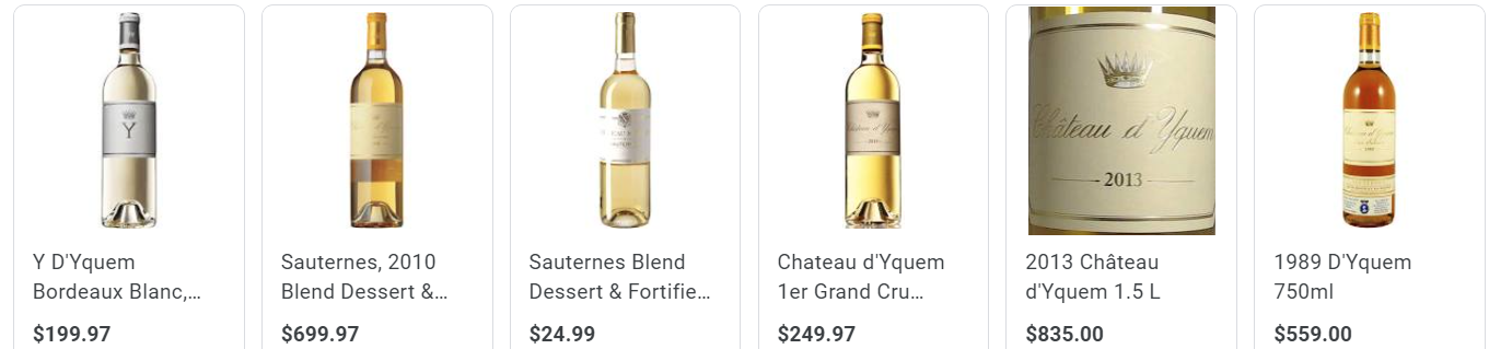 Sauterne d'Yquem Wine Prices